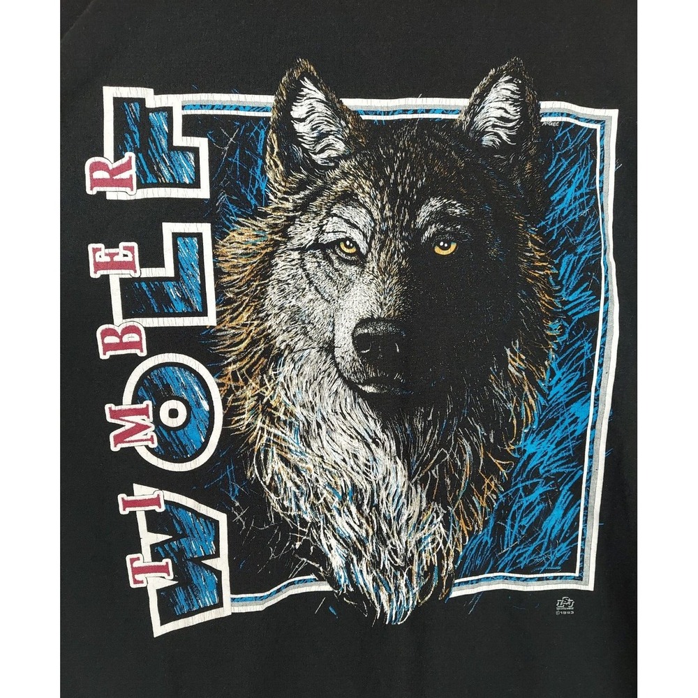 Cotton Grove T-Shirt Mens XL Graphic Timber Wolf USA Vintage 90s Black